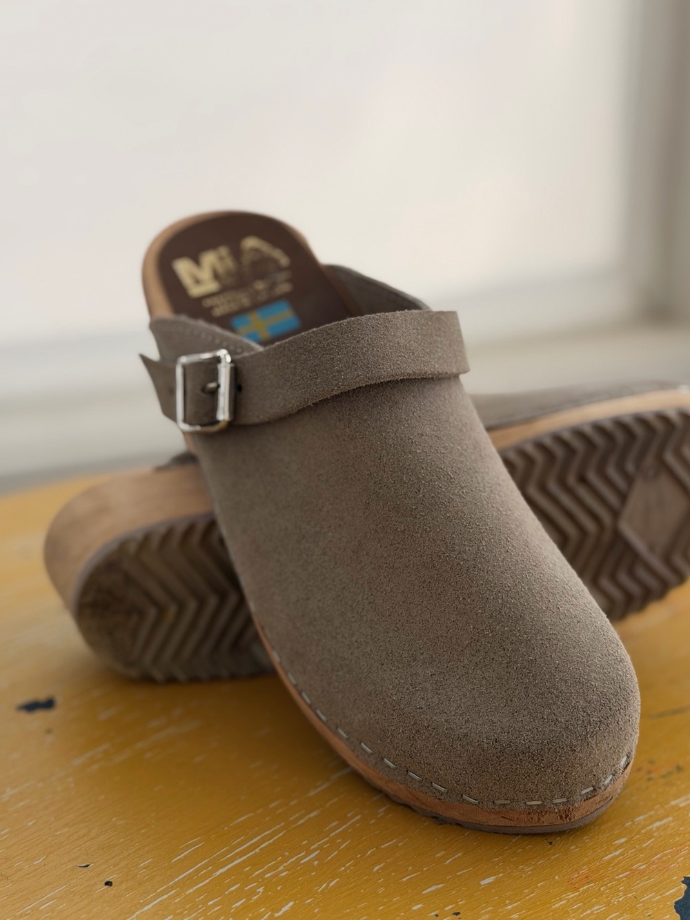 MIA Taupe Suede Buckle Clog Mule